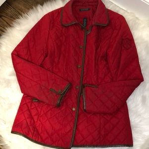 Quilted Leather Trim Red Ralph Lauren Jacket
